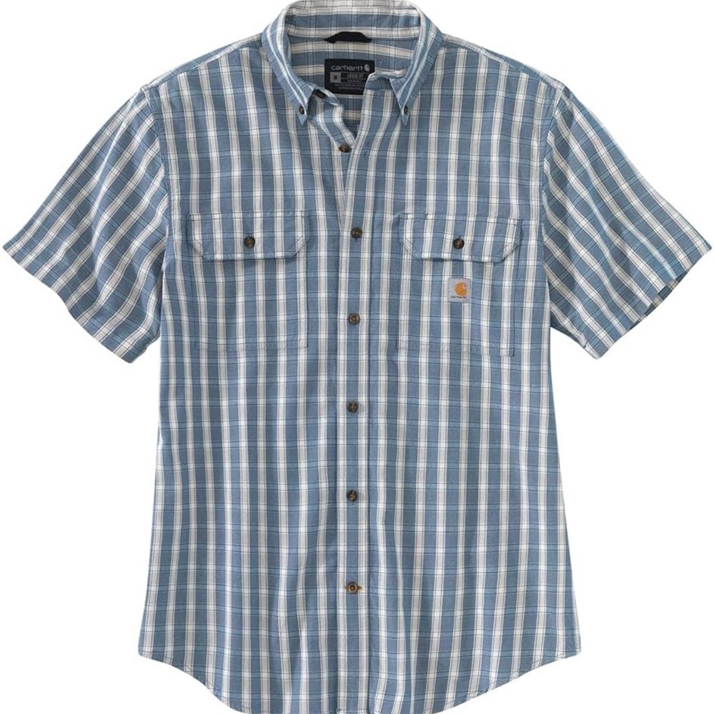 Carhartt Blue Check Plaid Short‎ Sleeve Button Down Y2K Mens Large Workwear